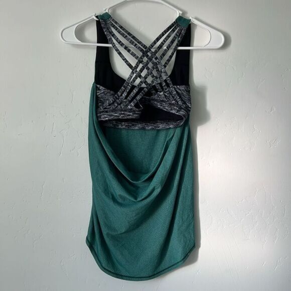 Lululemon Wild Tank Heathered Forage Teal Dramatic Static White Black Size 2 - Picture 4 of 6